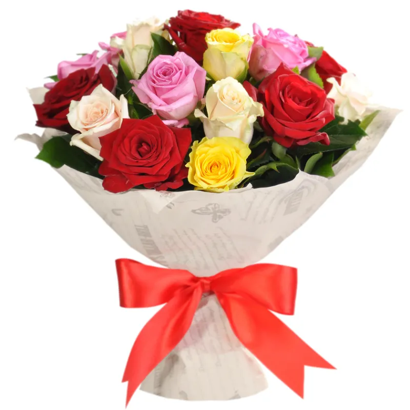 Букет из 21 разноцветной розы в крафте, доставка Полковое